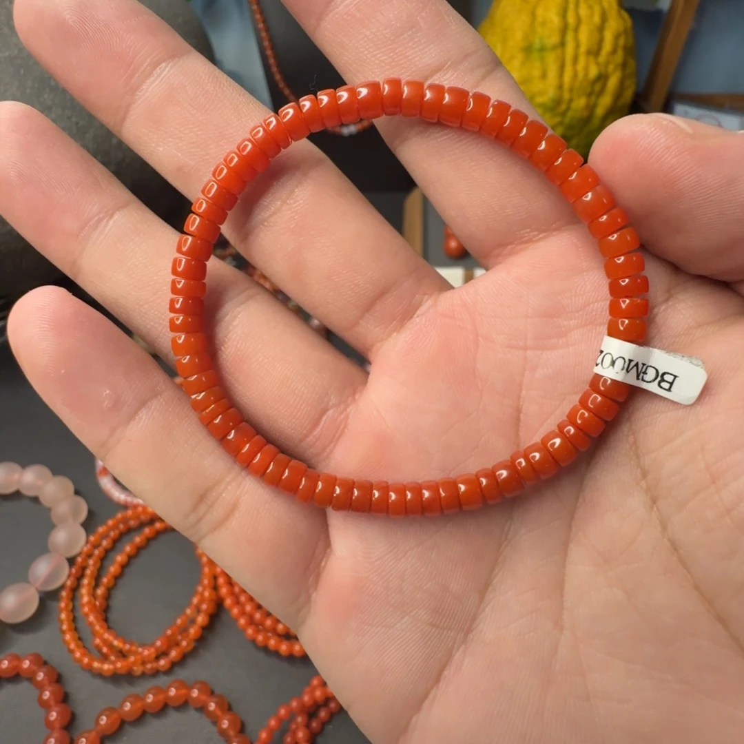 南红玛瑙未镶嵌单圈卡4.8柿子红