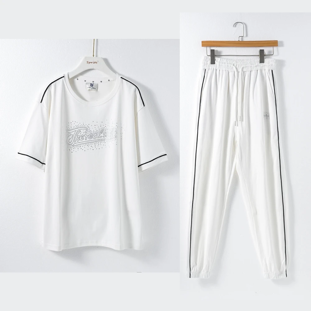 春秋潮流休闲印花满印情侣款短袖长裤套装23004