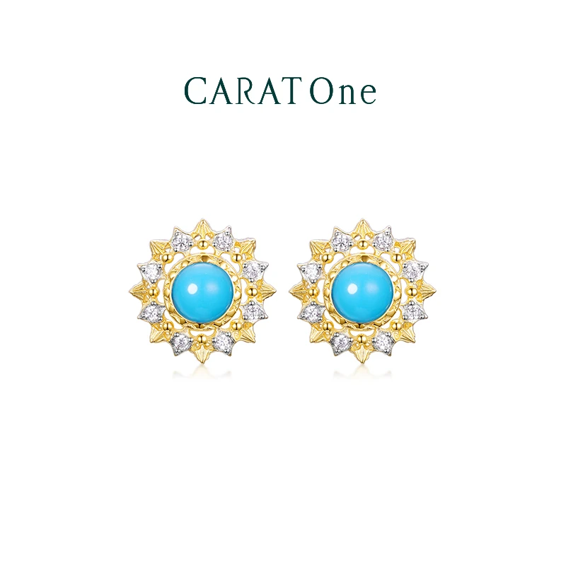 佛罗伦萨复古轻奢睡美人绿松石S925镀金耳钉小众珠宝