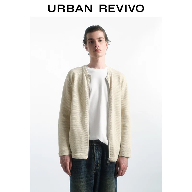 UR2025秋季新款男时尚商务通勤双拉链圆领针织开衫UMM950003