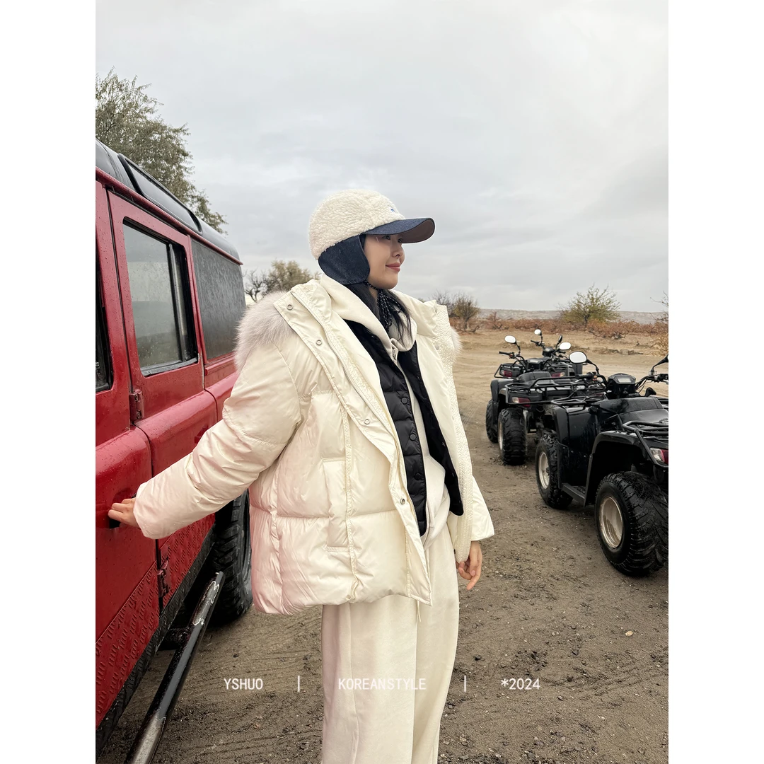 【冬日恋岛】简约高级感双门襟拉链连帽加厚中长羽绒服外套 66052