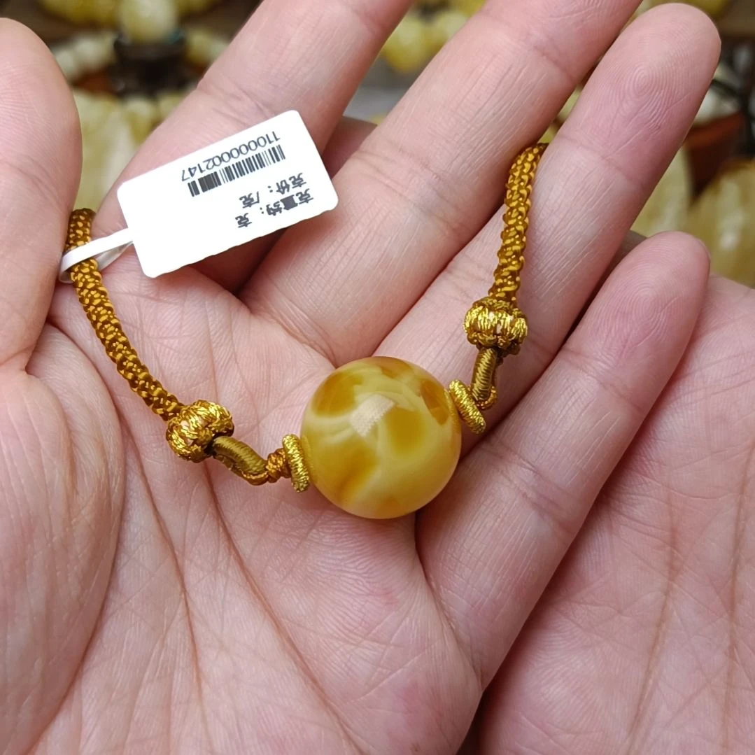 蜜蜡裸石未镶嵌18圆珠蜜糖溶洞妖花锁骨链