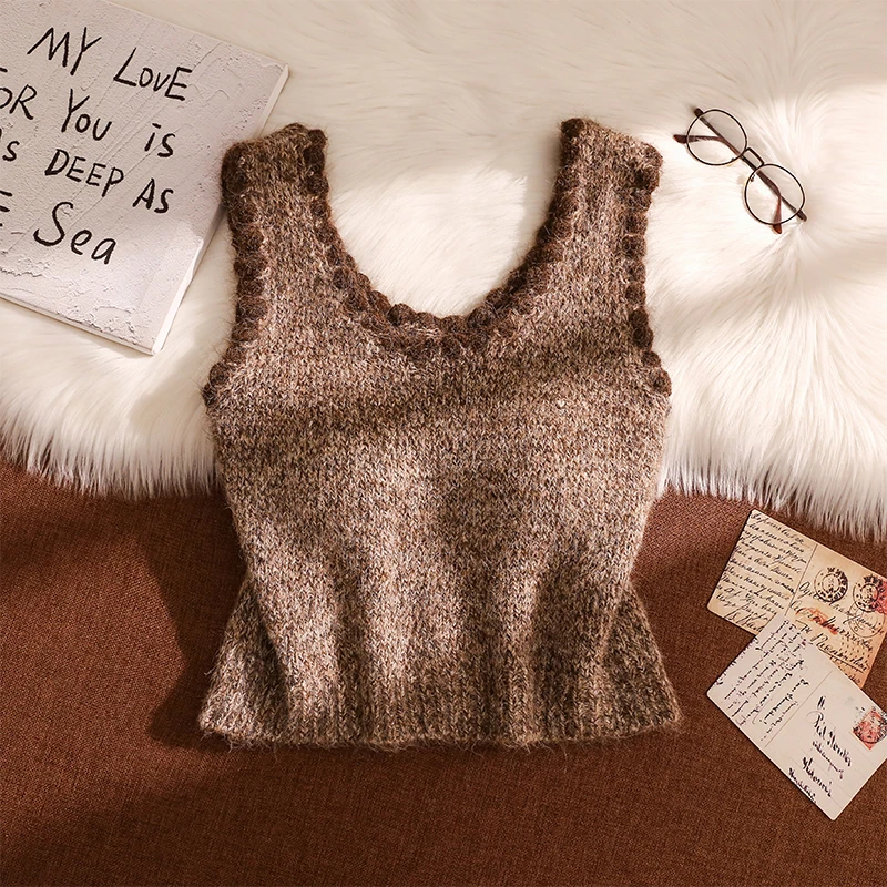 韩系设计感撞色针织吊带背心女秋冬新款洋气减龄小香风坎肩上衣