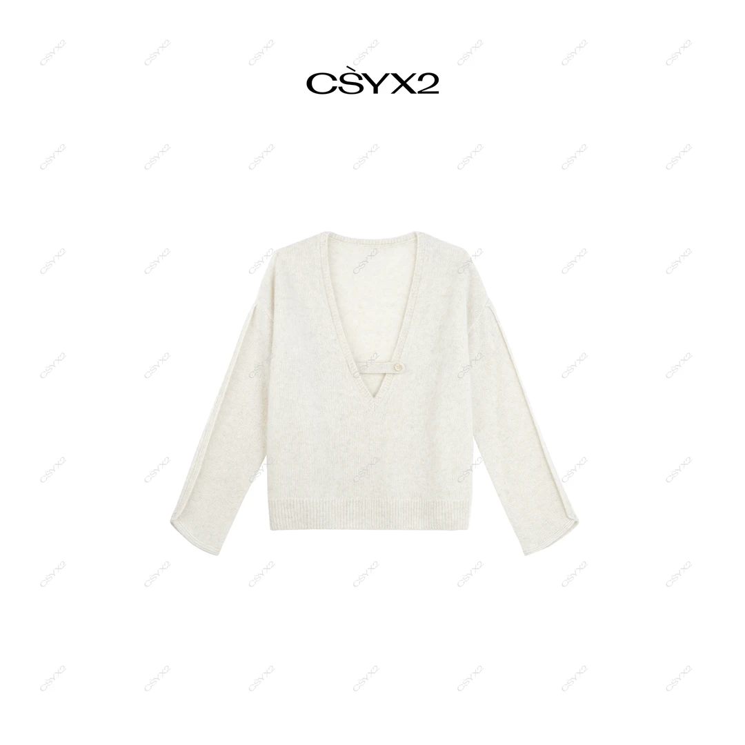 CsyX2-2025秋冬100牦牛绒深V纯色单扣松弛慵懒风毛衫SC-0400