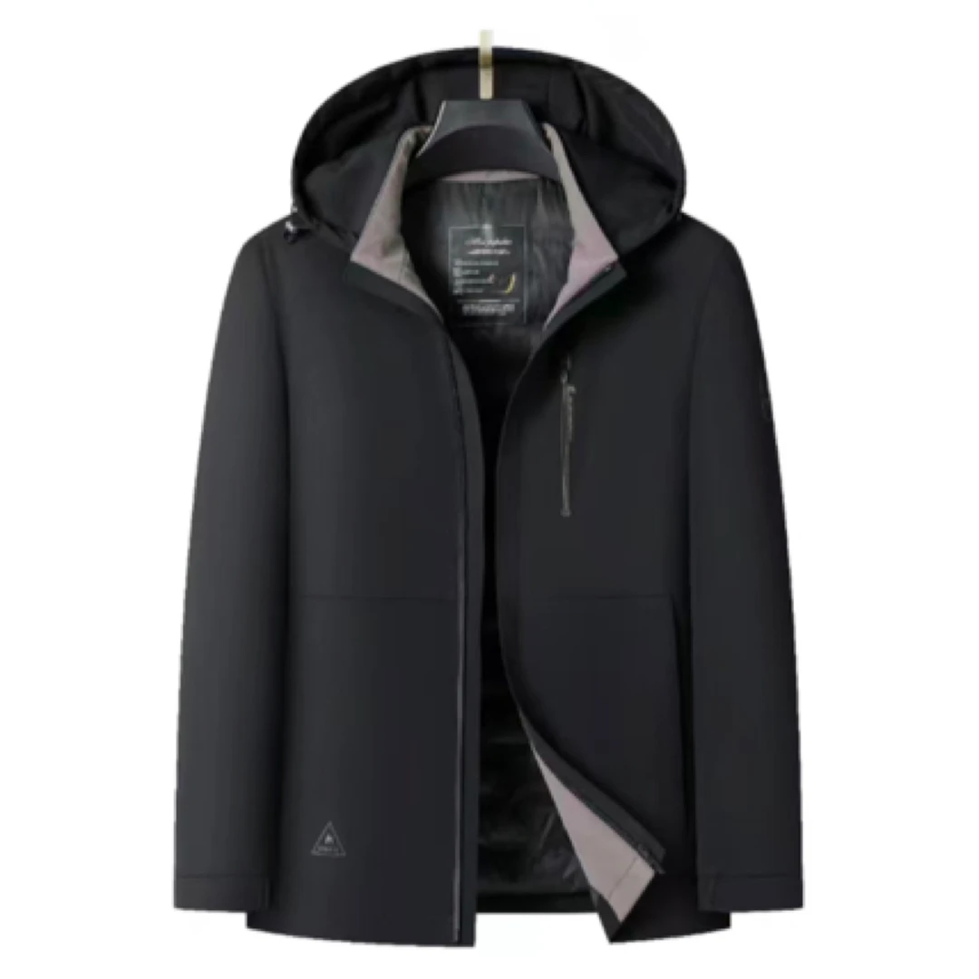 2025新款双色可脱卸帽子防风商务休闲中长款白鸭绒大朵绒高端男装