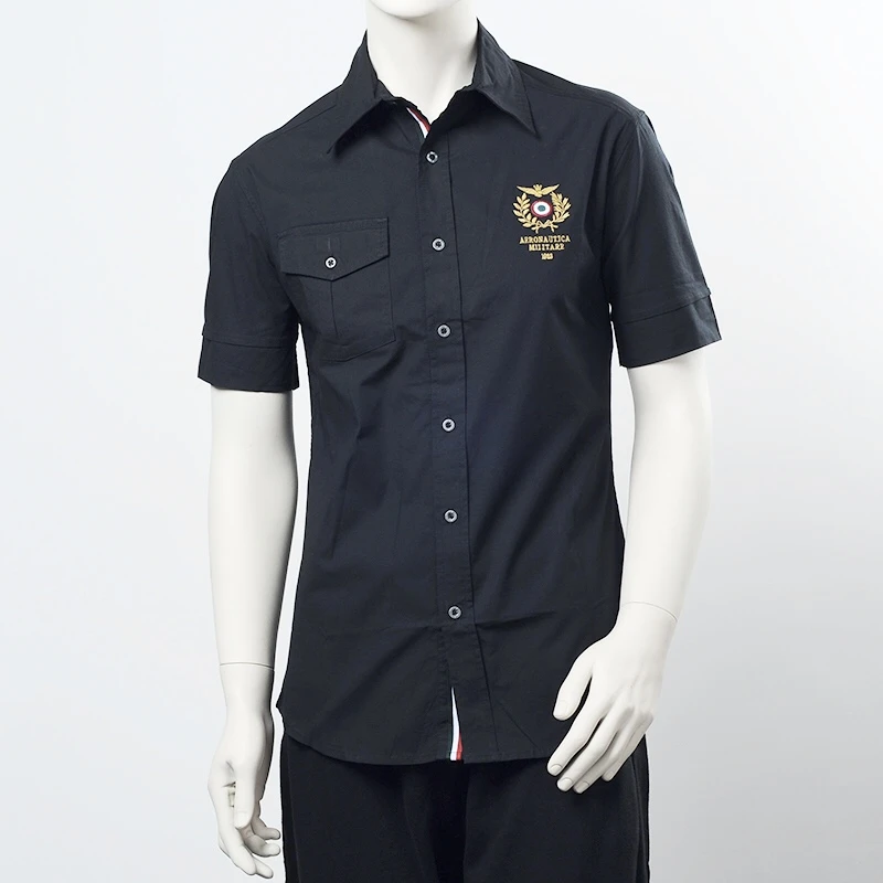 轻奢大牌衬衣男短袖工装空军衬衫尾单剪标出口外贸尾货绣花薄款