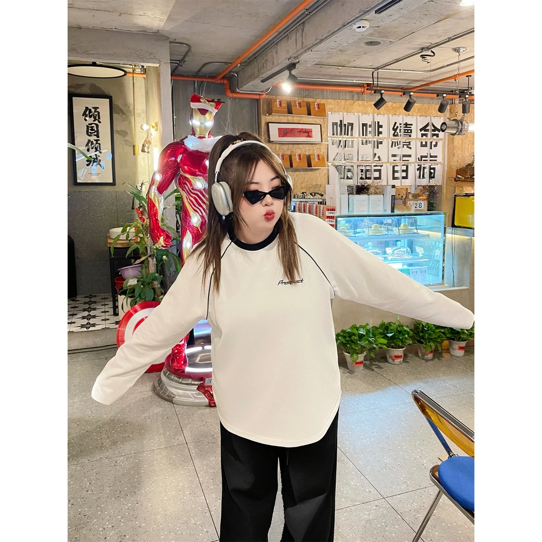 日落柏林 / 慵懒风百搭长袖T 13038花契200斤胖mm春季简约洋气