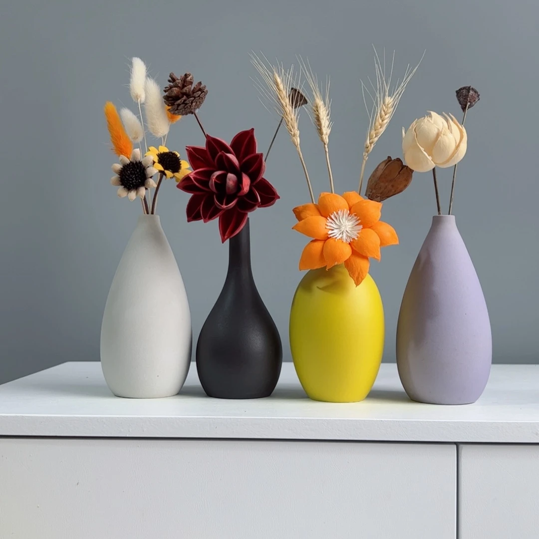 摆件陶瓷小花瓶摆件含花总高约20-30cm