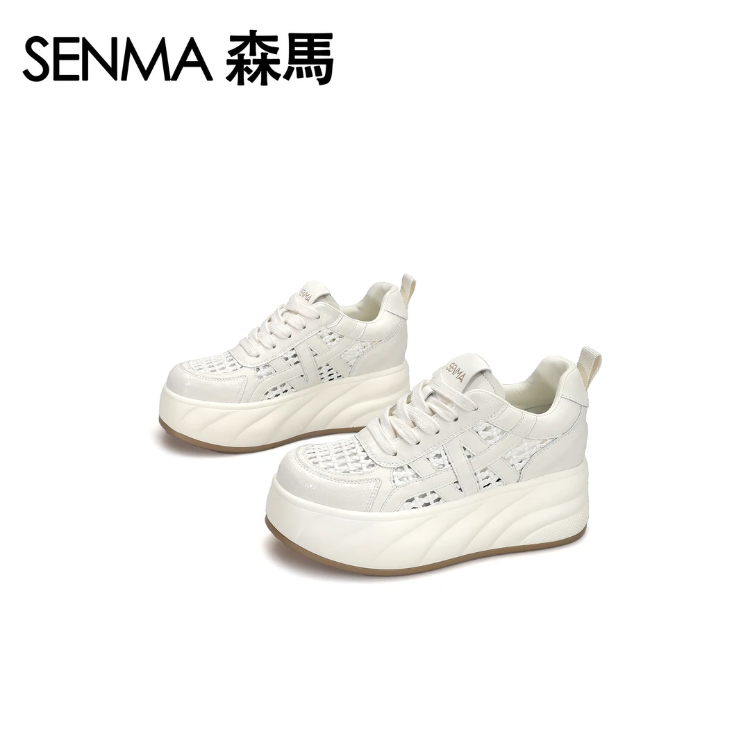 SENMA/森马2025夏季新款时尚百搭真皮透气小白鞋单鞋女厚底软底鞋