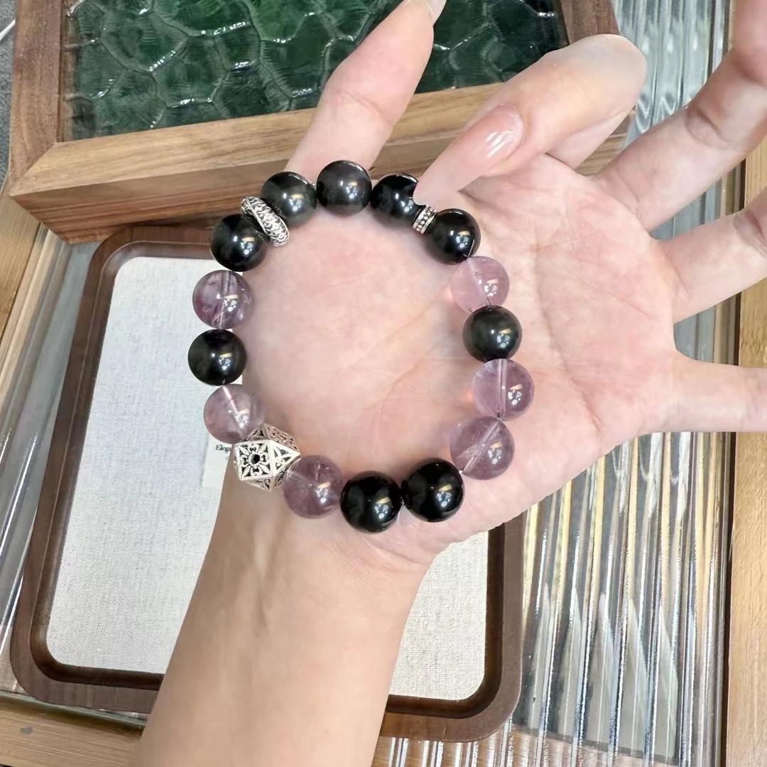 天然紫水晶黑曜石