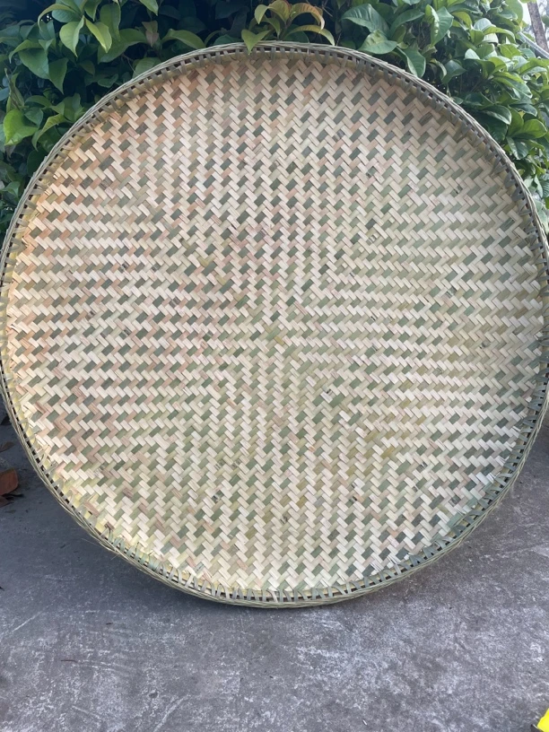 直径85cm无孔一青两黄竹编簸箕晒盘
