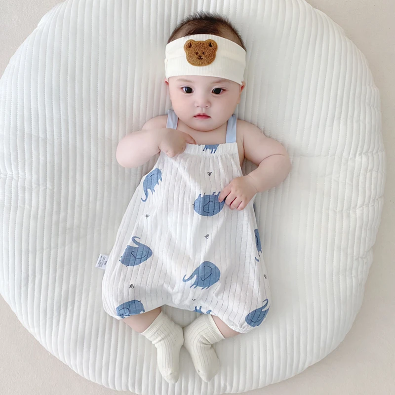 夏日多巴胺穿搭包屁衣婴儿夏季薄款吊带连体衣纯棉背心无袖哈衣服