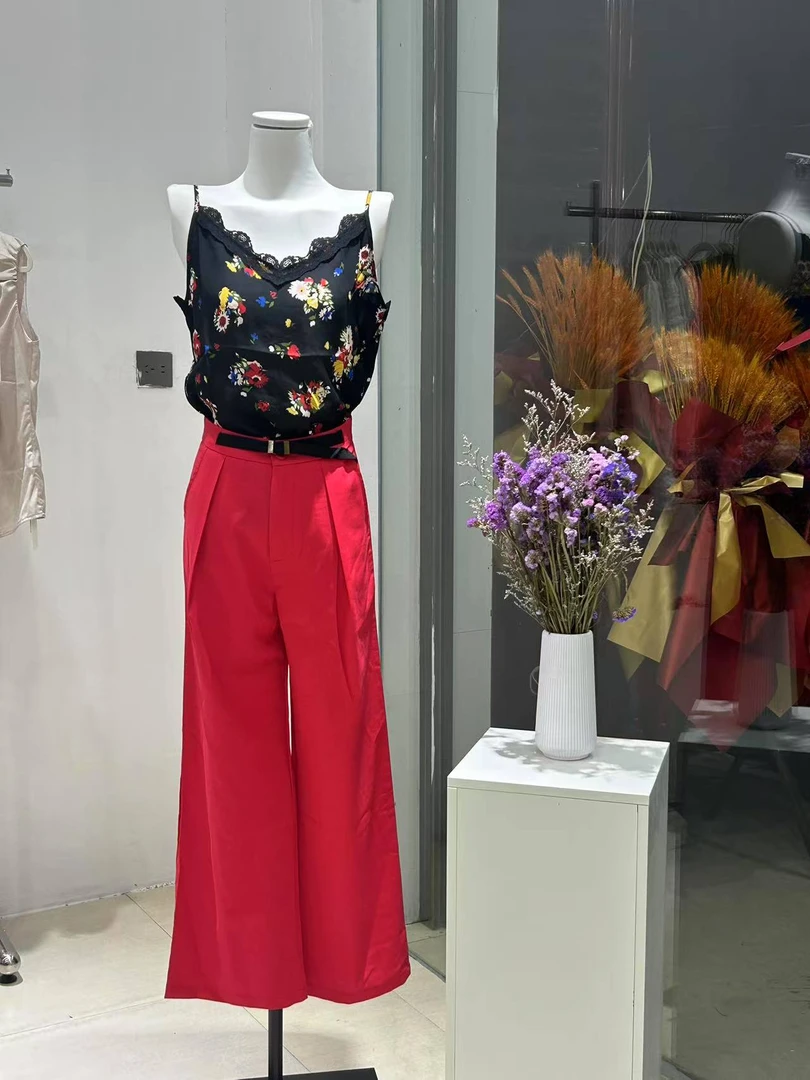 【1004】昕玥女装黑色花吊带独特漂亮小衫慵懒风上衣老钱风女装