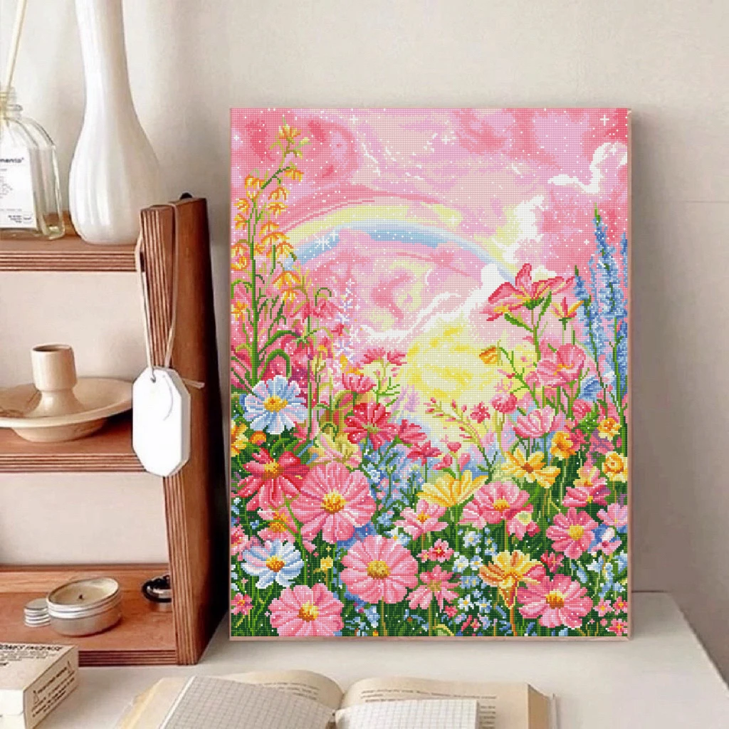 【艳儿定制】新疆长绒棉：梦幻彩虹花田十字绣大格四股42色