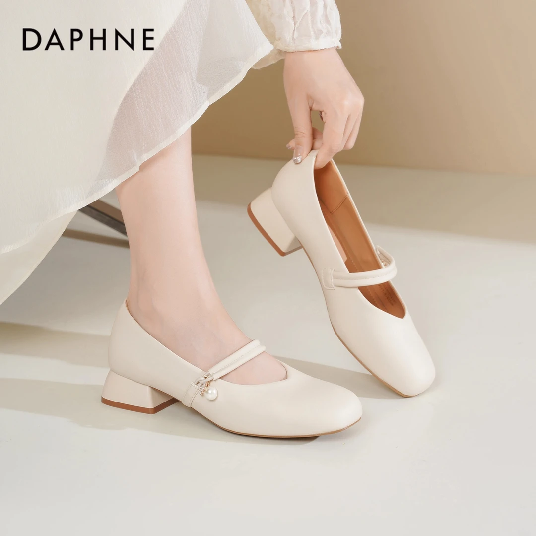 达芙妮玛丽珍单鞋女2025新款浅口小皮鞋女通勤百搭气质高跟鞋女鞋