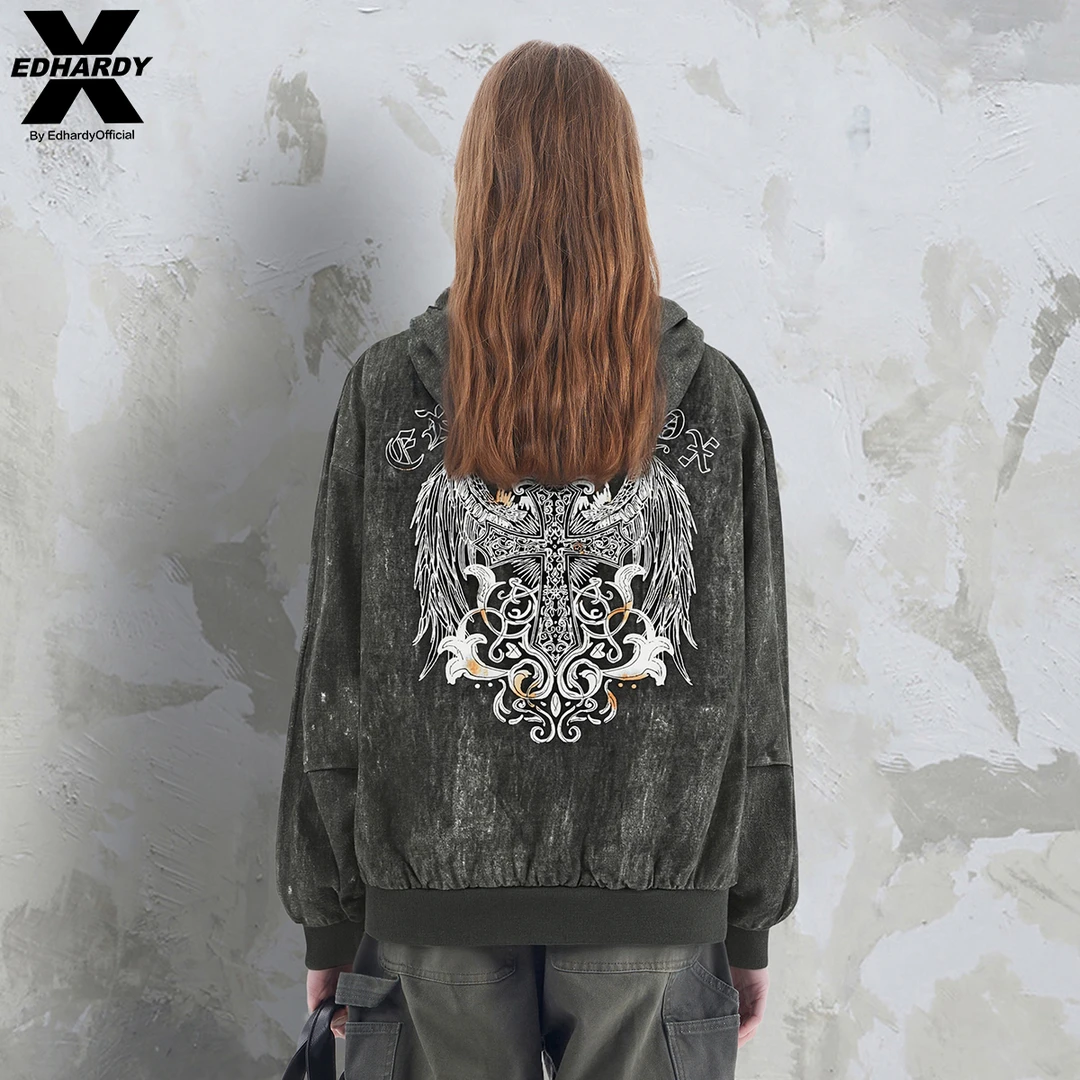 EDHARDY X废土风仿水洗连帽外套X1C3V0054339