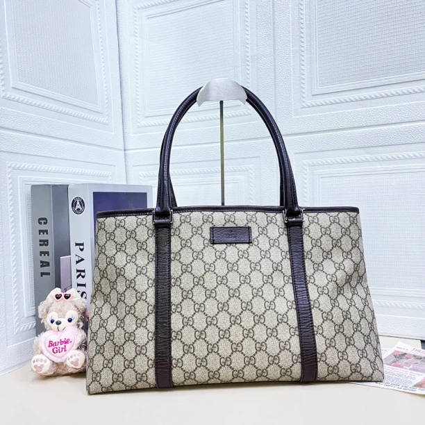 95新 GUCCI/古驰 古驰托特棕色老花