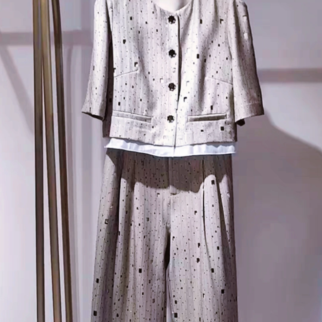 小香风不规则镂空时尚2025女夏季新款开襟宽松显瘦阔腿裤装