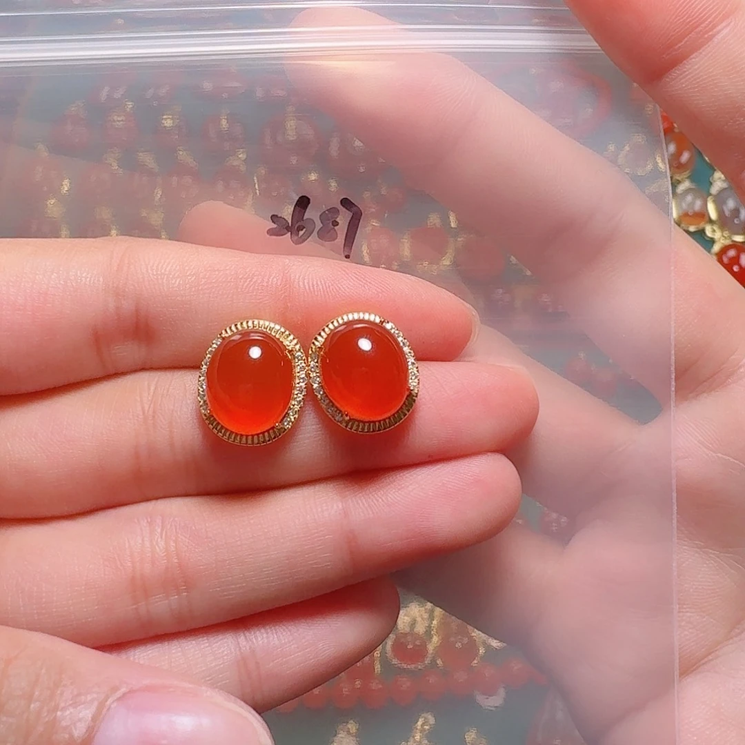 南红玛瑙银S925镶嵌耳饰