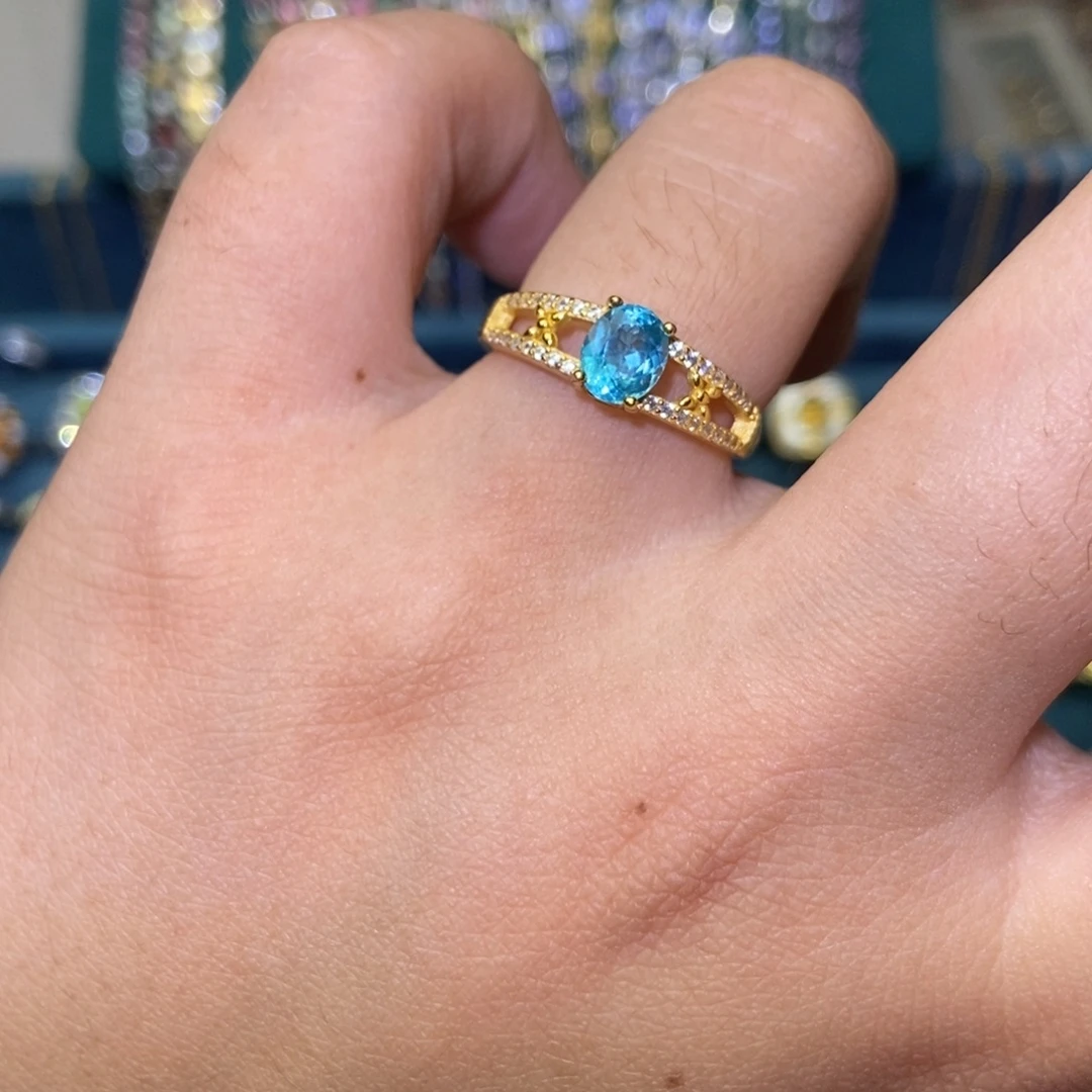 磷灰石开口戒指银S925镶嵌