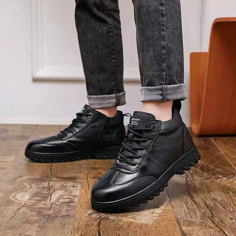 （男鞋）头层牛皮复古港风高帮棉鞋休闲风休闲皮鞋冬季棉鞋2025-88