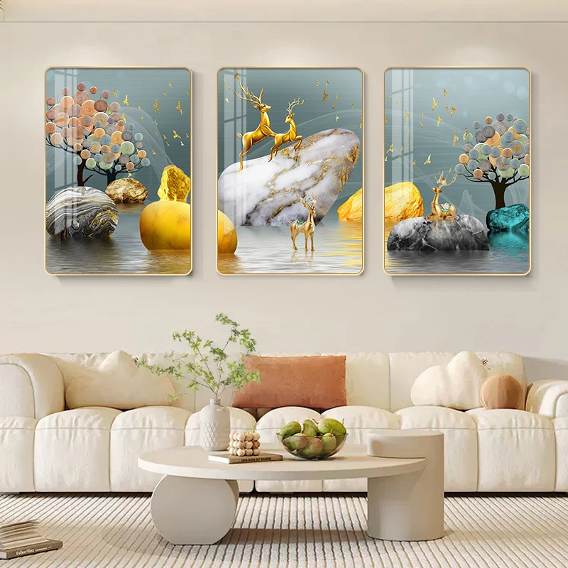 S02金鹿瑞景现代装饰画客厅沙发装饰挂画高级感墙面装饰画淼