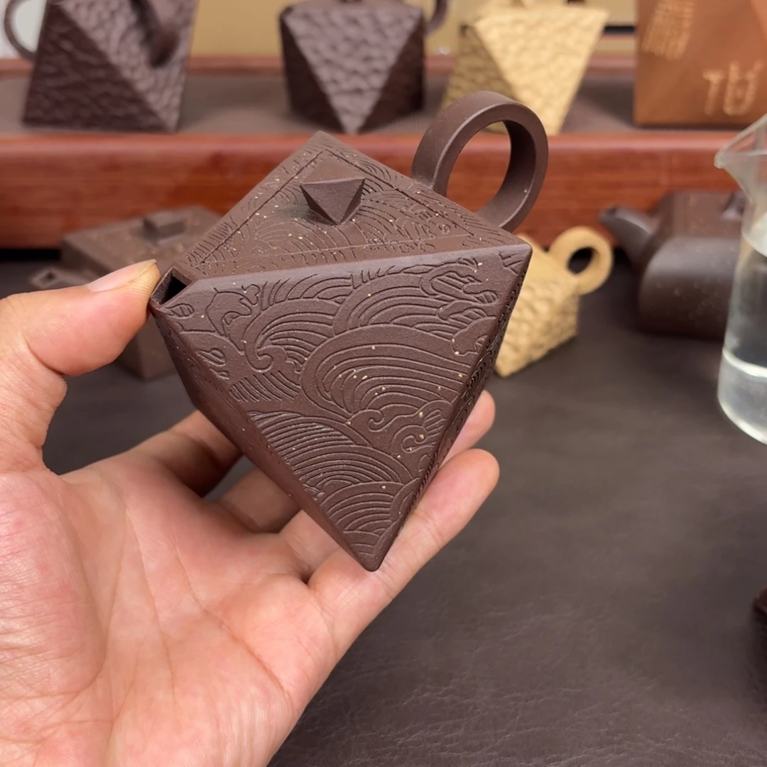烟***濛茶壶紫砂瑕疵全手工八方玲珑180cc紫泥