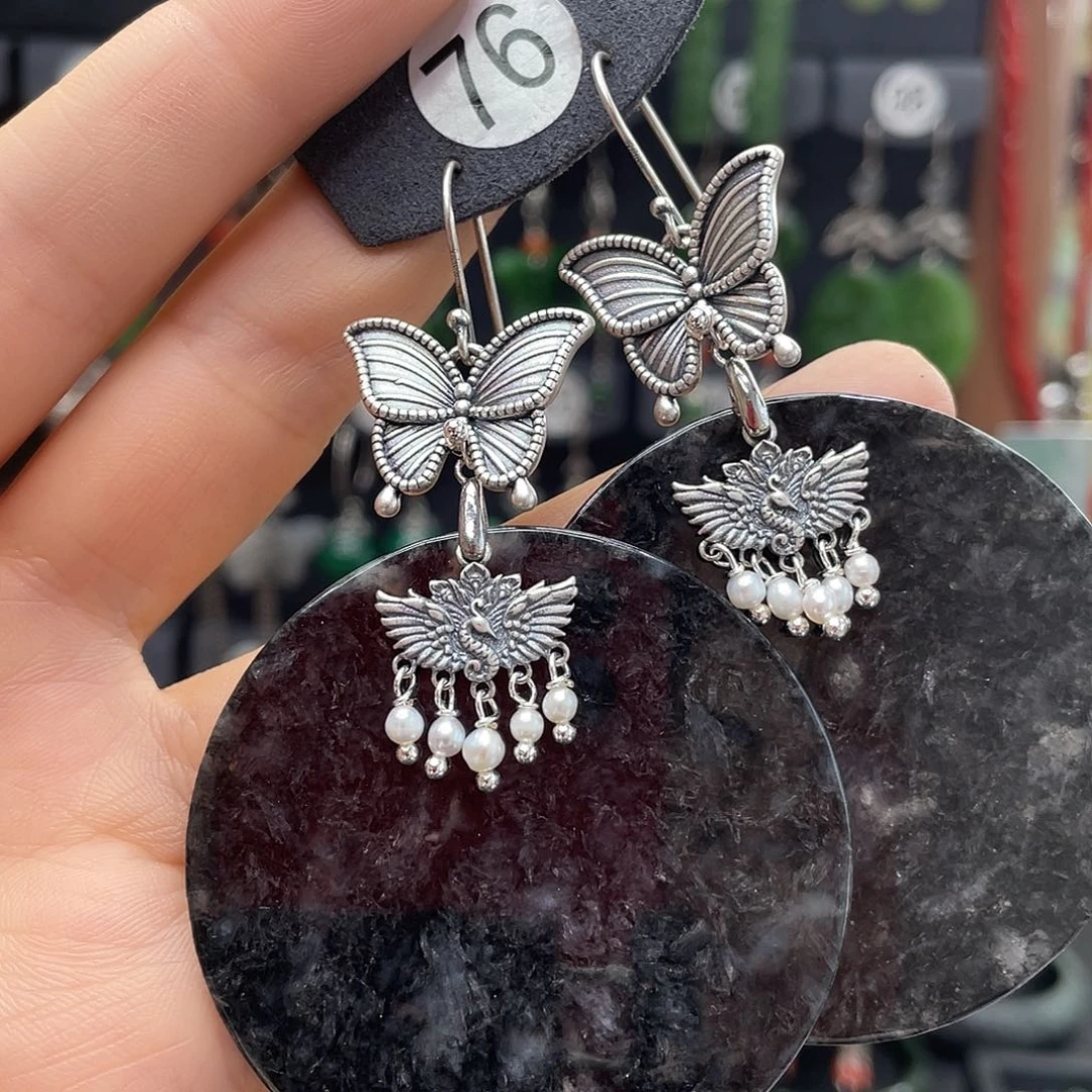 翡翠耳饰银S925镶嵌陈****y774yuhggg