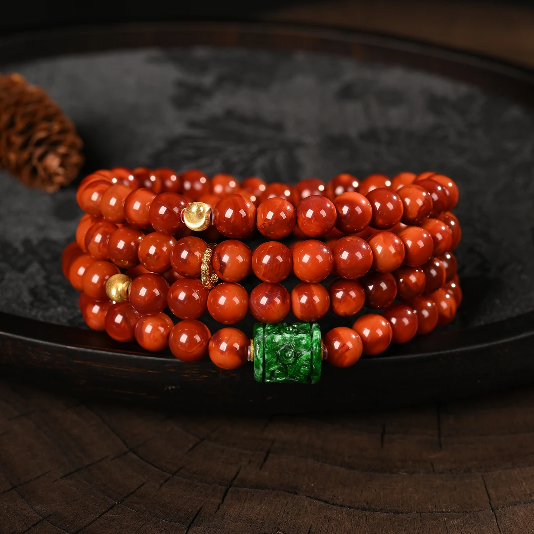 【牛魔王】赤霞·典藏级火焰纹南红圆珠DIY多圈美人轻奢项链-约7mm