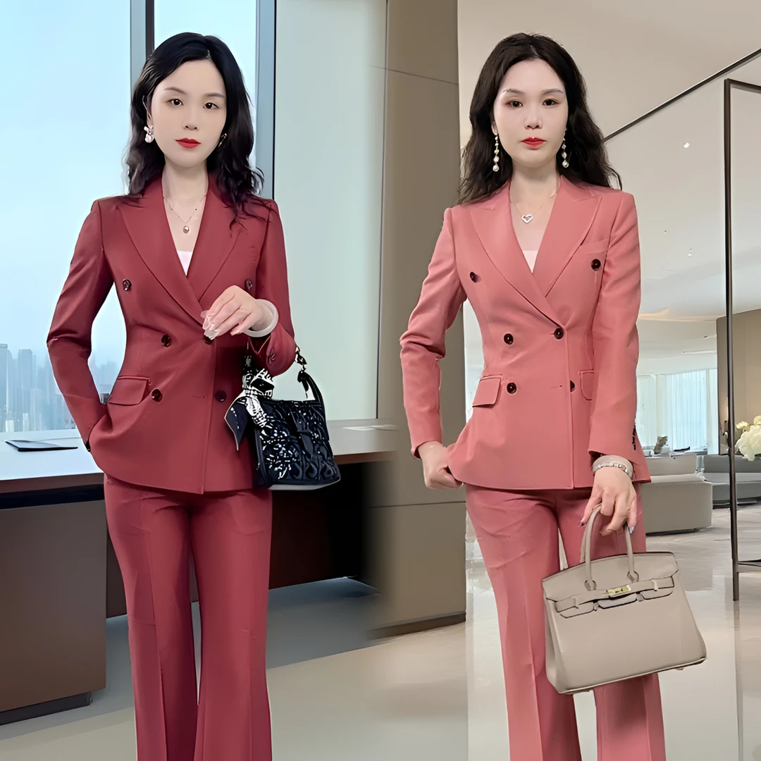 【断码2款颜色 】秋冬酒红色精致女神显白职业时尚高端女士套装
