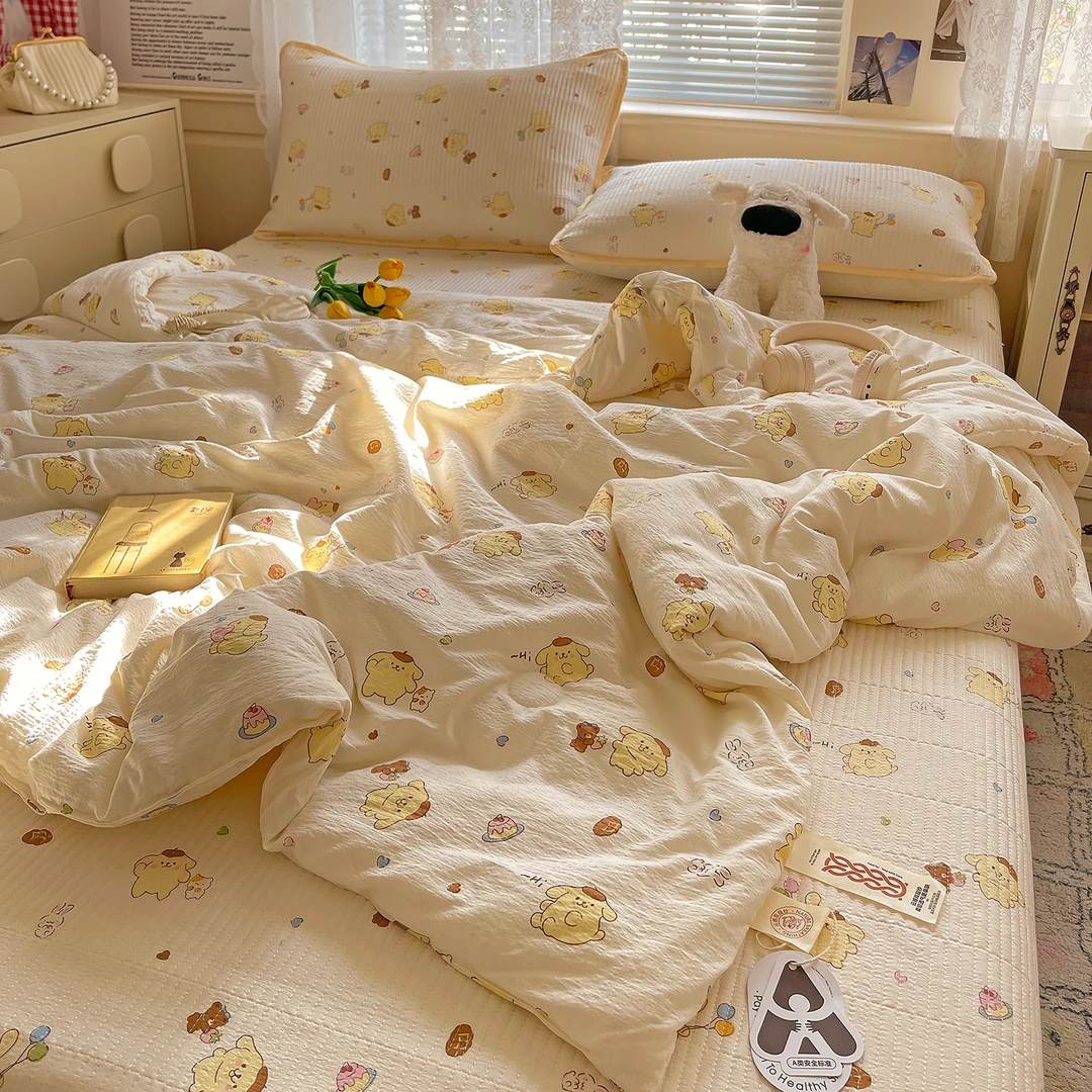 超柔软木棉夏被四件套2025夏季卡通小狗被子床盖三件套非全棉纯棉