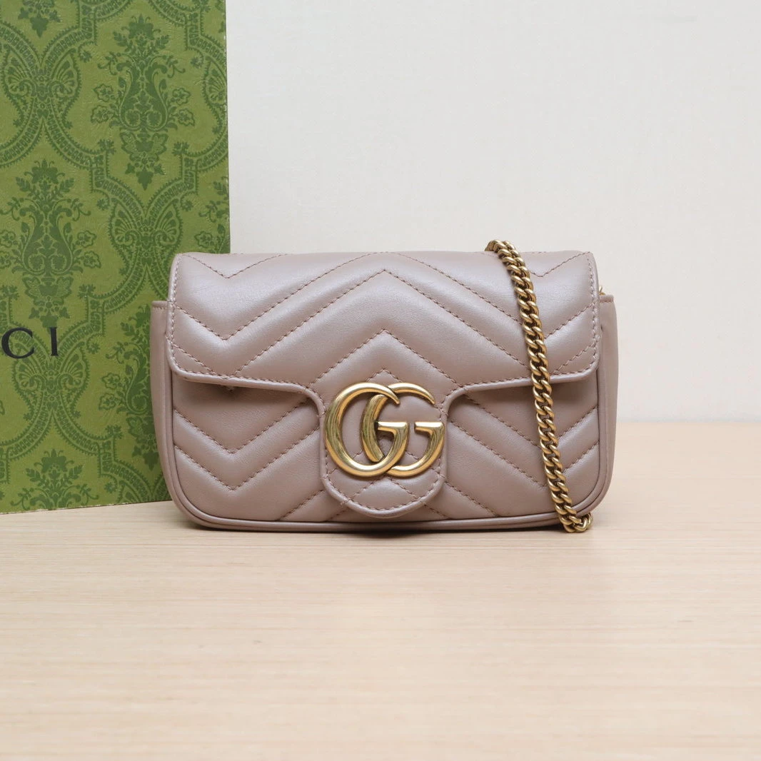 95新 GUCCI/古驰 【娇】肩背包16.5 奶茶色 皮革C 金扣 705129