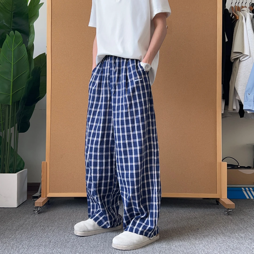 格子裤男宽松ins休闲裤夏季薄款潮流韩版复古百搭直筒防蚊裤