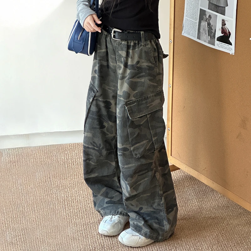 韩国新款女童童装秋季迷彩休闲宽松潮流2025工装长裤儿童长裤