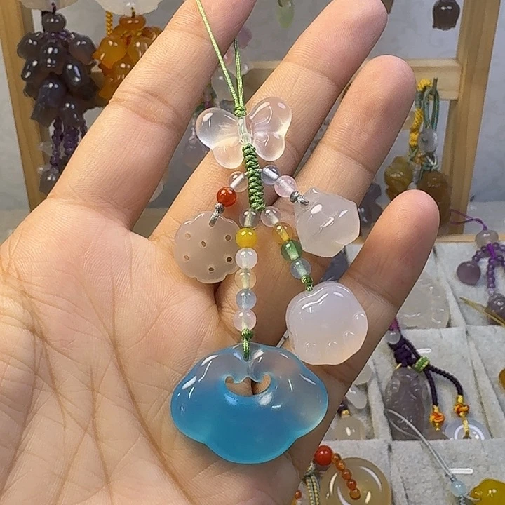 手机挂件，彩色款，蓝色平安锁