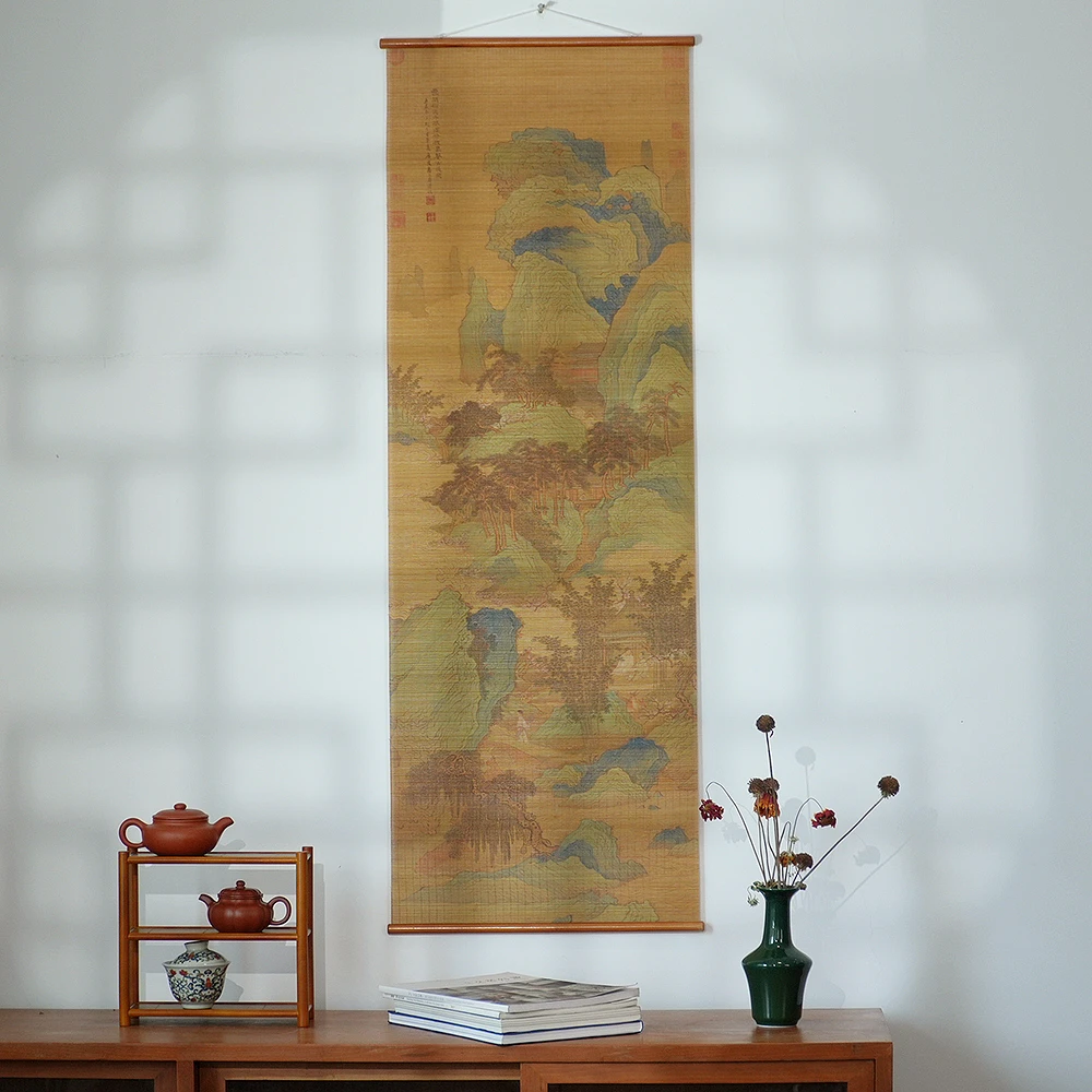 【仙山楼阁】双面挂画竹丝席面玄关画客厅展示摆件茶道