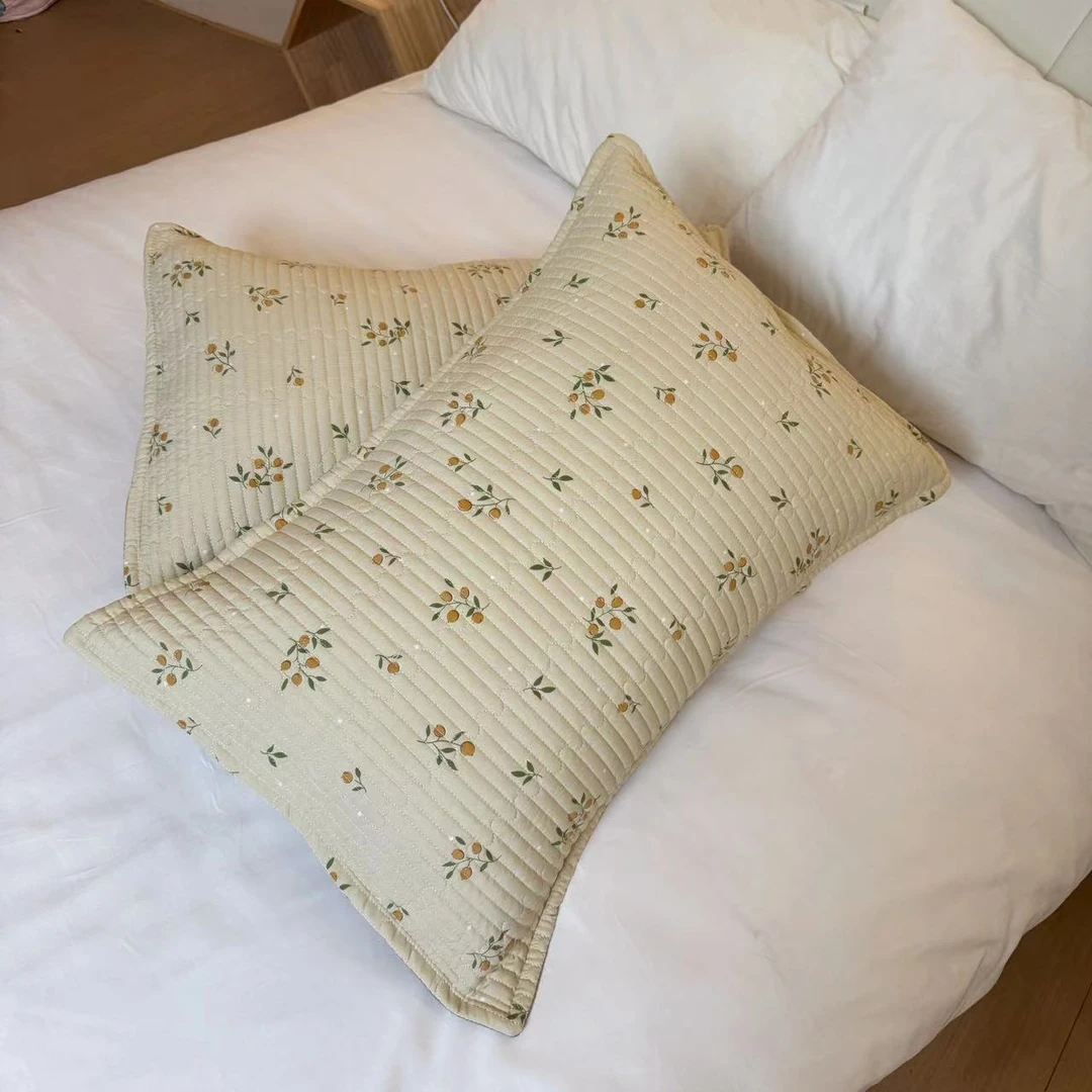 W【枕套-金桔-白底】 52*78cm高密纱布枕巾柔软高档透气