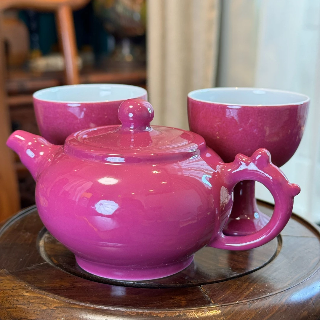 胭脂红茶壶杯子套装 A296