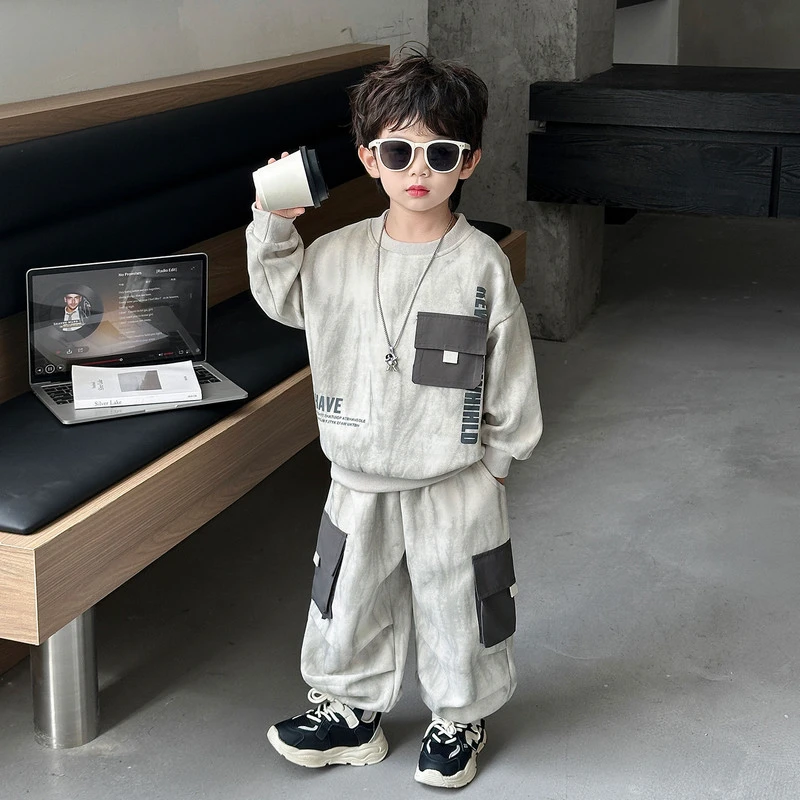 男童秋装套装2025新款儿童春秋长袖卫衣宝宝秋季帅气时髦男孩衣服