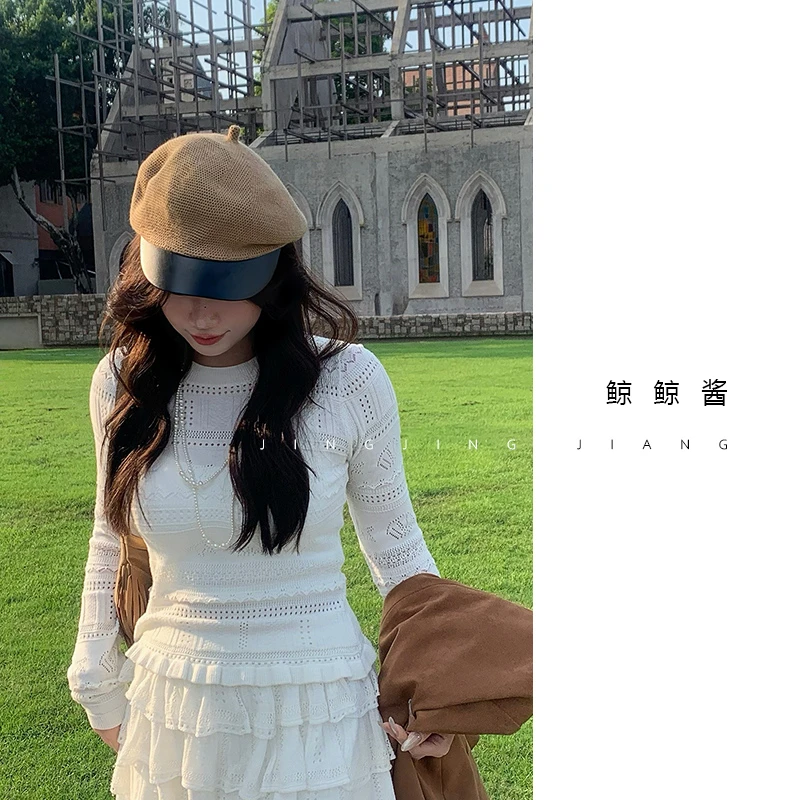 ZOZ鲸鲸酱 【初雪】显瘦时尚针织镂空小众设计可爱气质百搭长袖T恤