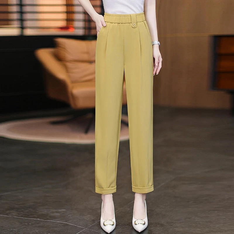 冰丝九分哈伦裤女士夏季薄款2025新款松紧高腰显瘦直筒休闲烟管裤