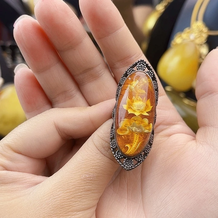 琥珀银S925镶嵌裸石
