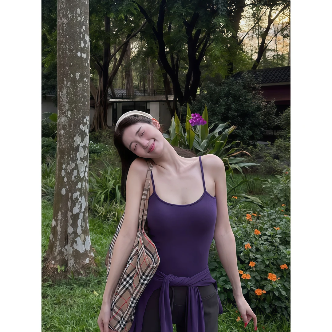 纯欲时尚简约长袖外搭开衫上衣女秋季新款性感吊带小背心两件套装