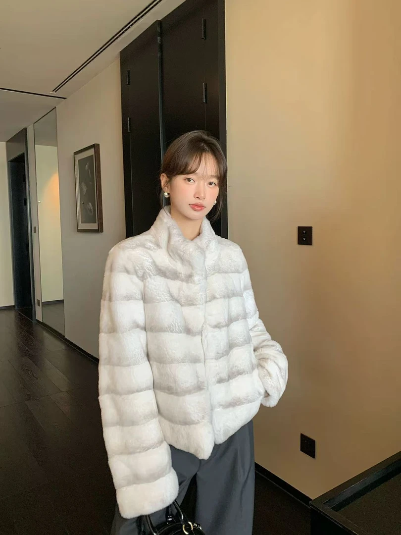 2025新款冬季外套女獭兔皮草整皮皮草年轻毛毛大衣立领保暖-2D701