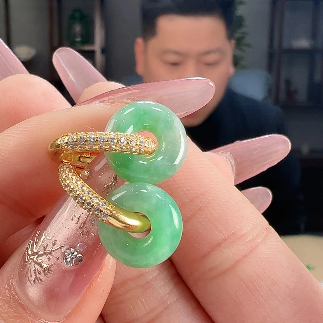 翡翠耳饰银S925镶嵌耳环39