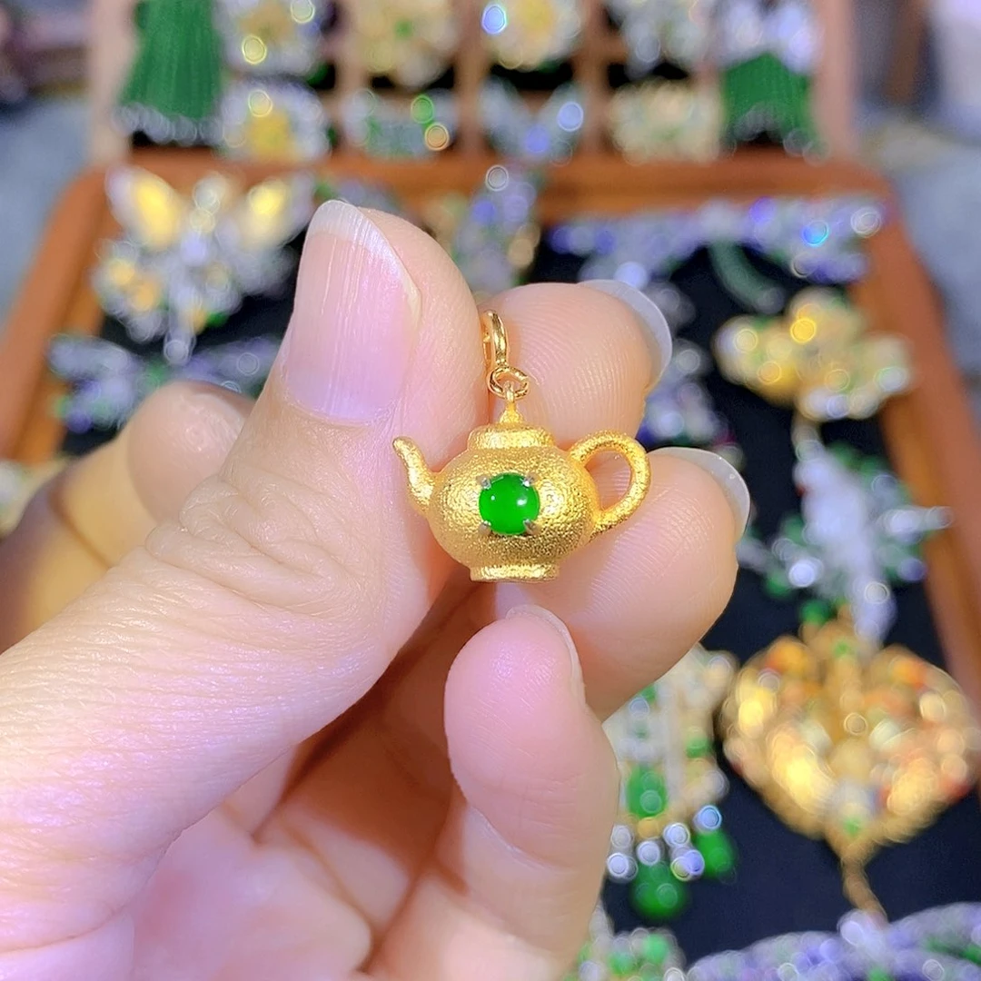 吊坠(不含链)银S925镶嵌翡翠