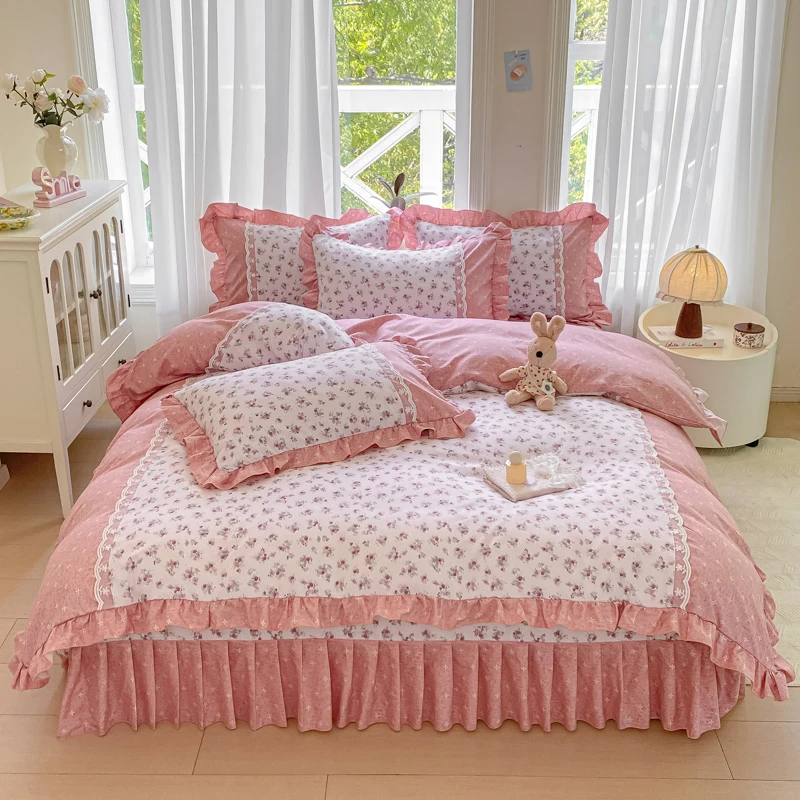 爆款长绒棉韩版小碎花公主风床裙床罩款加厚四季款四件套