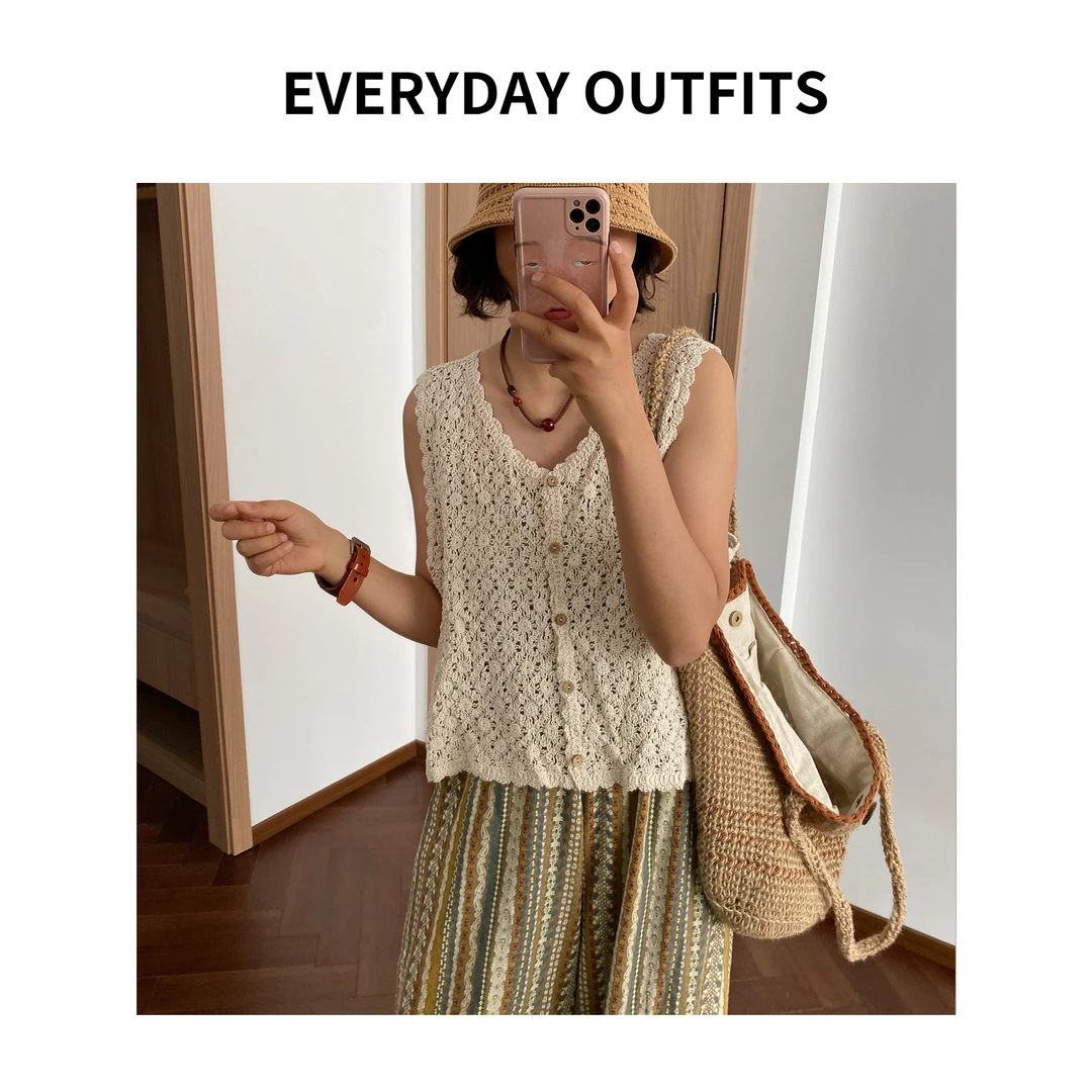 RIDA· 玫瑰小调•刺绣马甲5E11气质复古宽松夏季小众设计感 2516