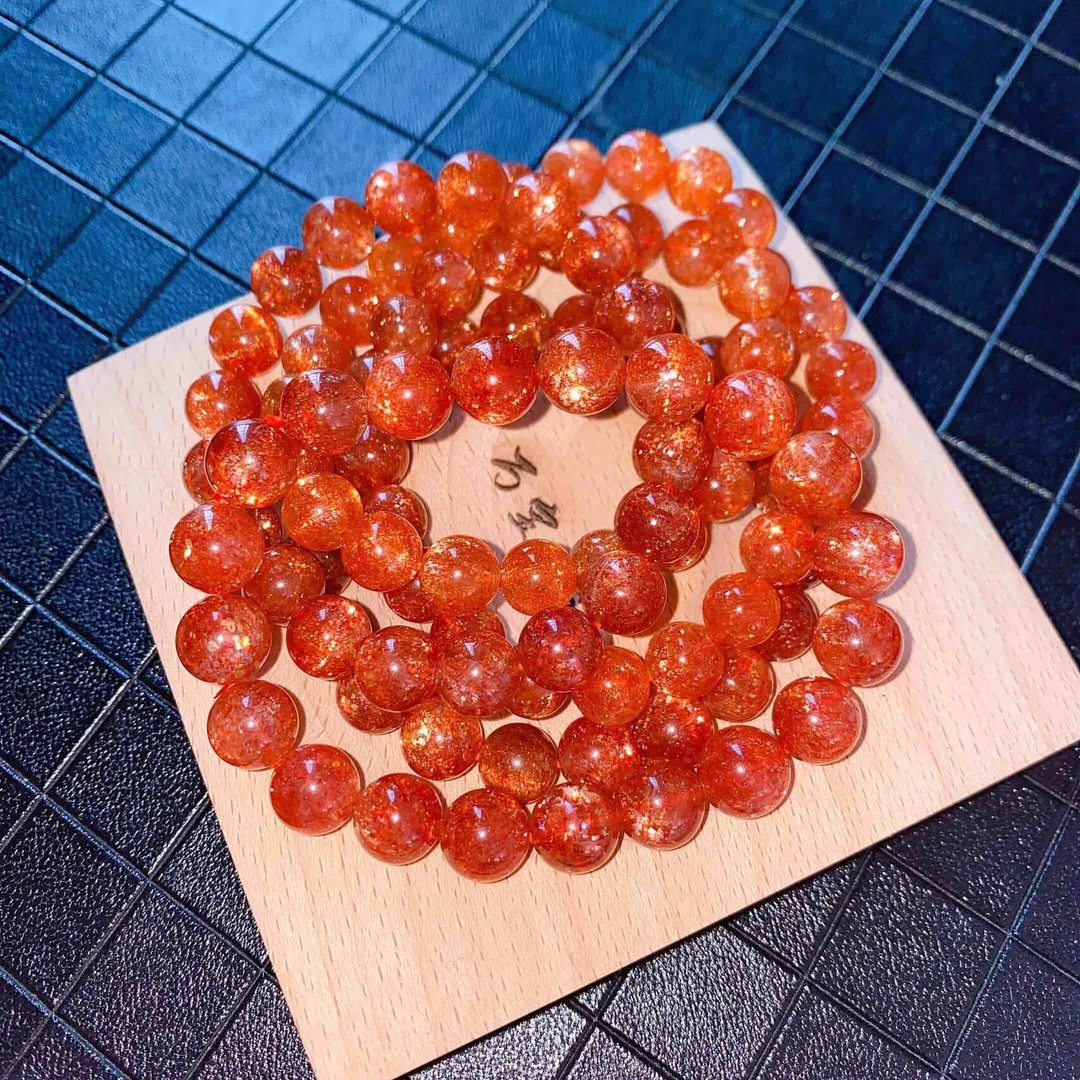 收藏级天然老矿金太阳石橘红猫眼金沙手串金草莓手链女多样性发一