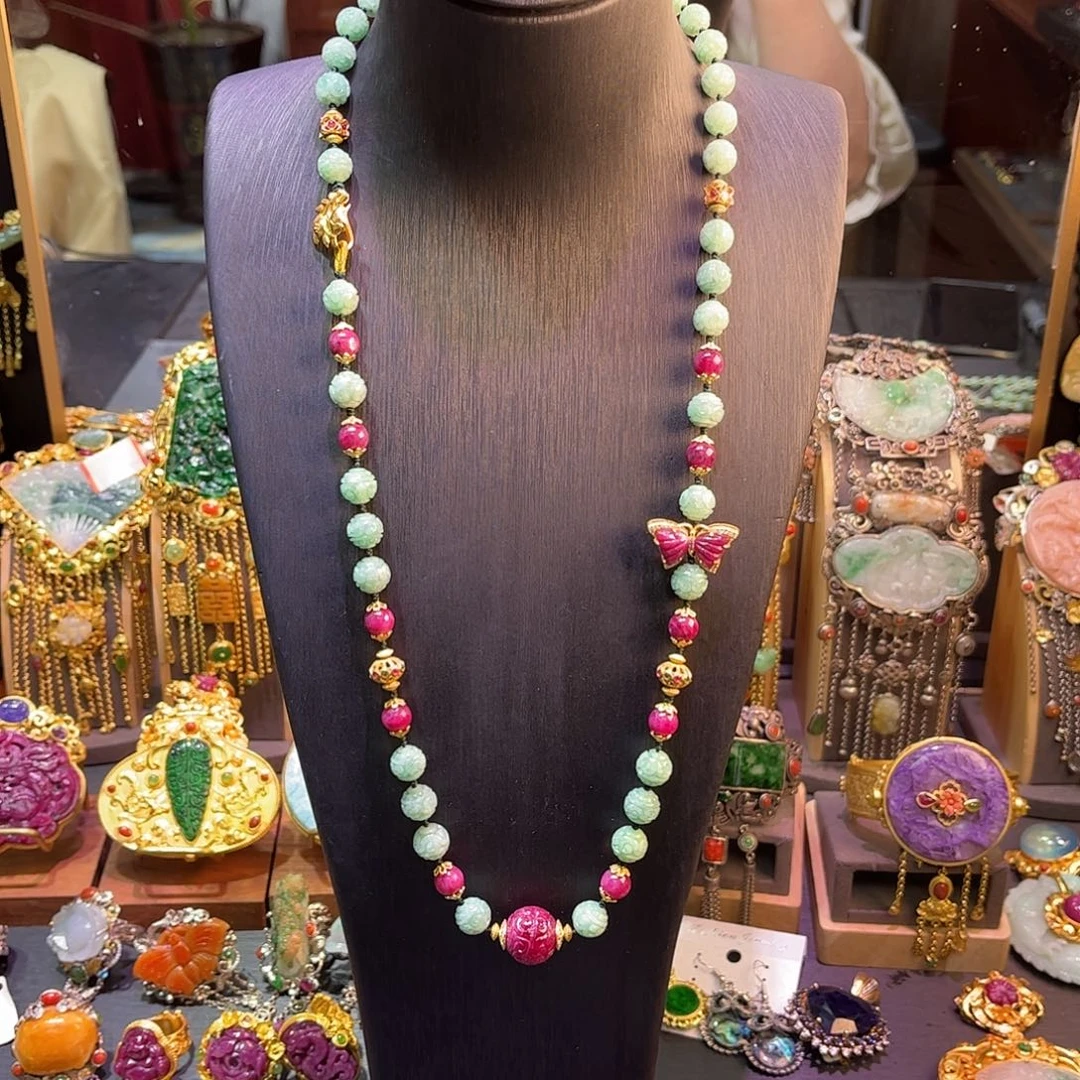 翡翠未镶嵌项链翡翠红宝石项链毛衣链